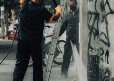 Commercial building wash — high-pressure facade cleaning