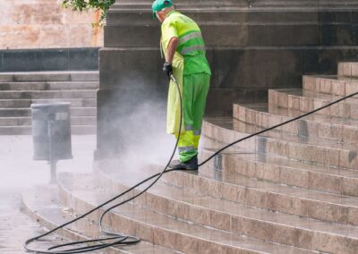 Commercial hard-surface cleaning — pressure washing stone steps