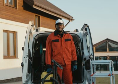 Exterior cleaning crew — mobile wash equipment ready for service